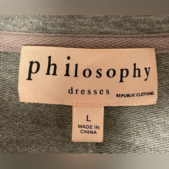 Philosophy Gray Sweater Dress Black Lace Front Pockets Women’s Large - Picture 7 of 9